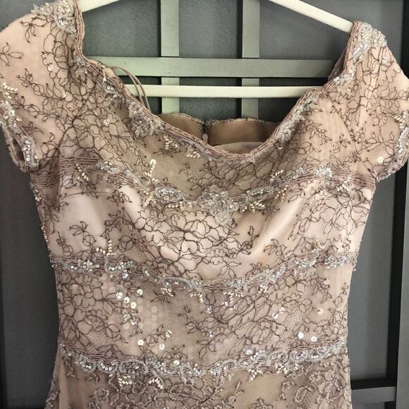 Badgley Mischka beige beaded, black tie, mother of the bride evening gown off th - Picture 2 of 12